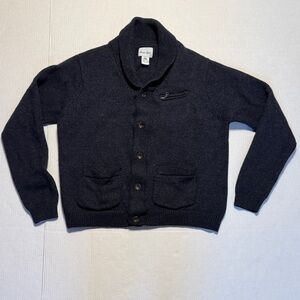 STEVEN ALAN‎ Men's Shawl Collar 100% Merino Wool Button-Up Navy Blue Cardigan LG